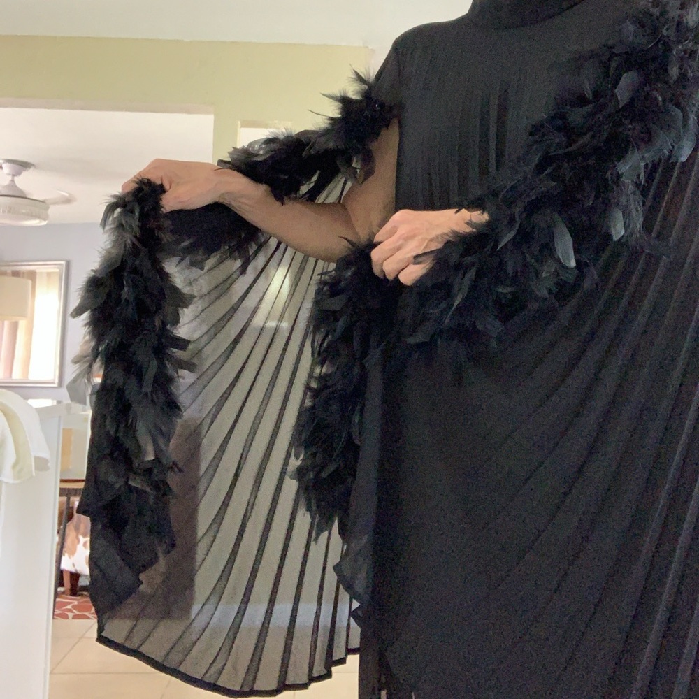 Black Pleated redesigned boa holiday dress.